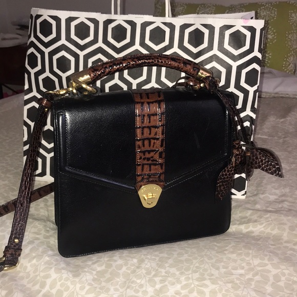 Brahmin Handbags - Brahmin black brown croc trim tote hard like new